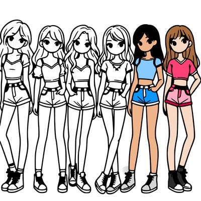 a group of girls wearing crop tops and shorts