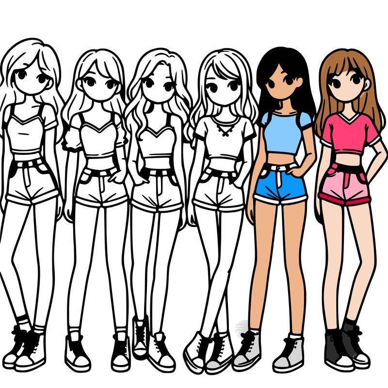 a group of girls wearing crop tops and shorts