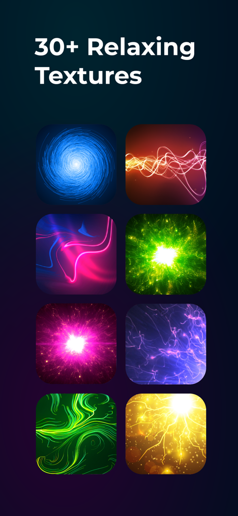 A variety of glowing and colorful relaxing textures in the Feelsy app
