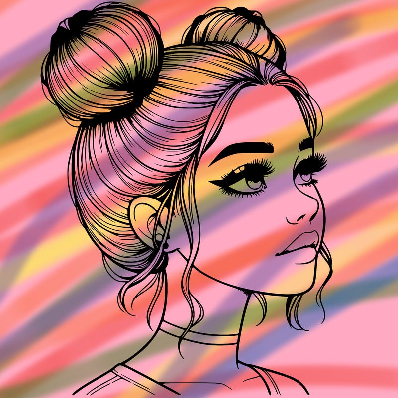 realistic girl with buns on the top of her head