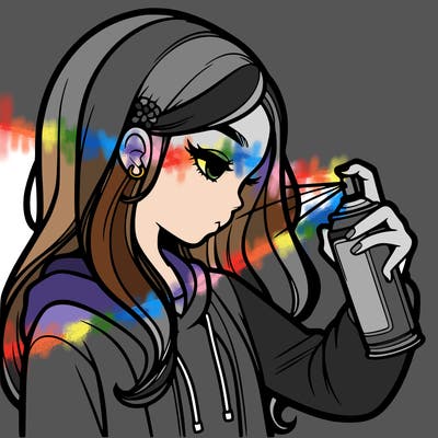 a realistic girl spray painting