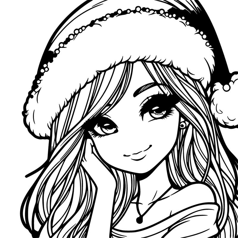 realistic girl with a santa hat