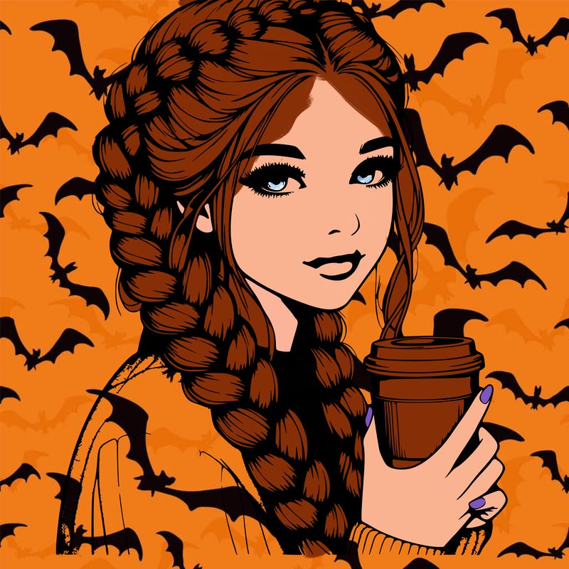 realistic girl with dutch braids and coffee