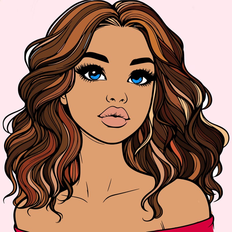realistic girl with wavy hair and lips