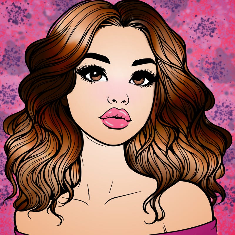 realistic girl with wavy hair and lips