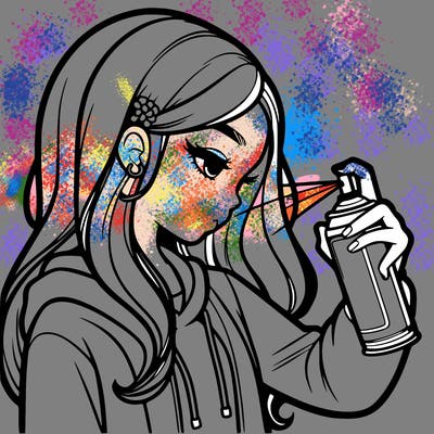 a realistic girl spray painting