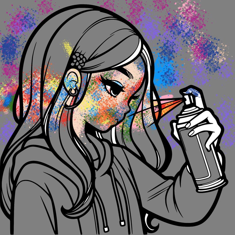 a realistic girl spray painting