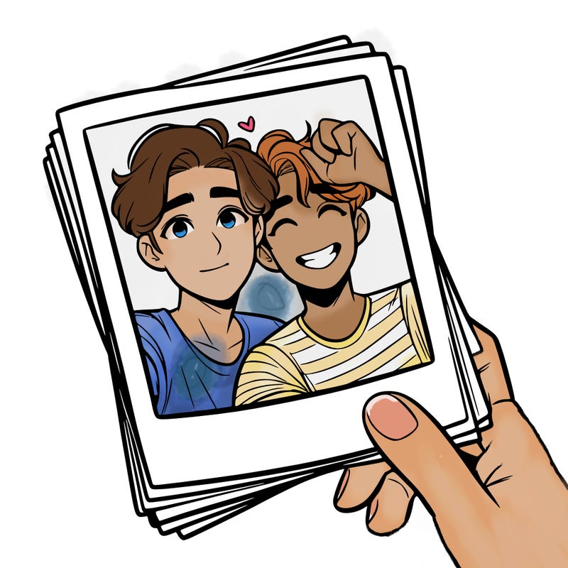 realistic, best friends taking a polaroid picture