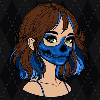 realistic girl with skull