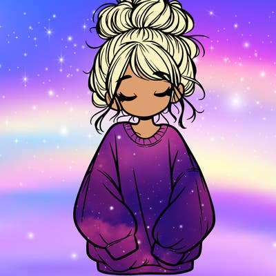 girl with baggy sweatshirt and messy bun