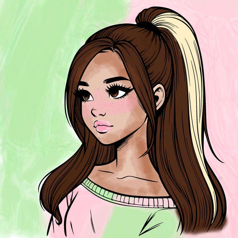 realistic girl with a high ponytail