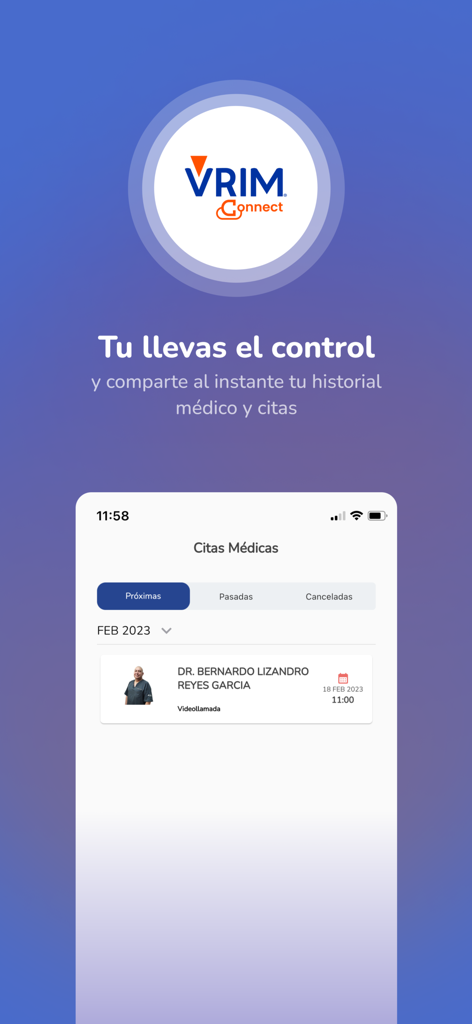 VRIM Connect - VRIM Connect mobile app screen displaying medical appointments and video call scheduling details