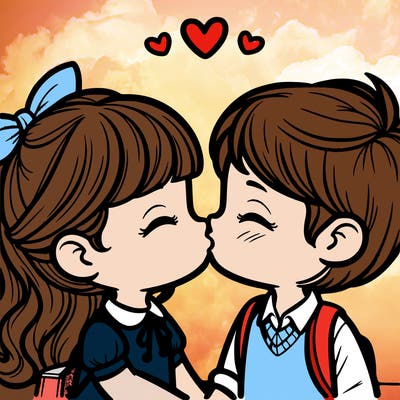 boy and girl kissing