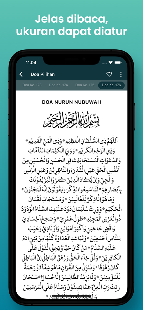 Kumpulan Doa dan Dzikir - Kumpulan Doa dan Dzikir app interface showing Doa Nurun Nubuwah in Arabic script