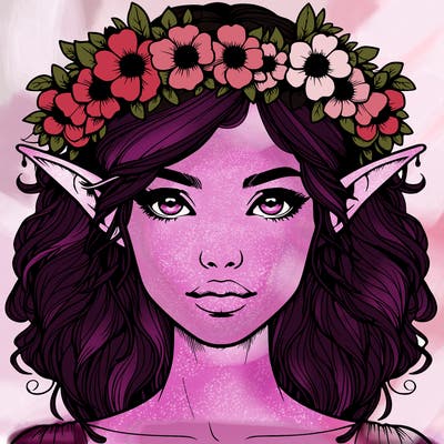 realistic female elf with flower crown