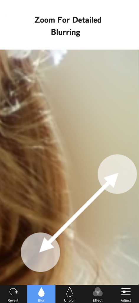 Blur Photo Background - Screenshot der App "Hintergrund weichzeichnen", der die Zoom-Funktion für präzises Weichzeichnen zeigt