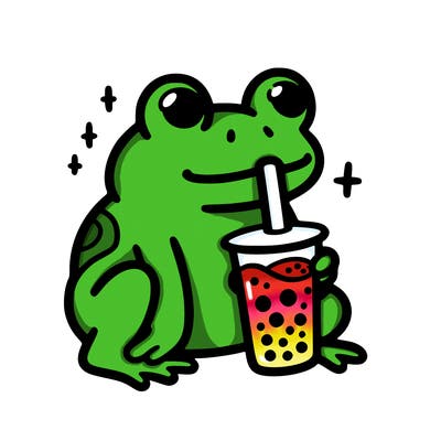 frog drinking boba tea