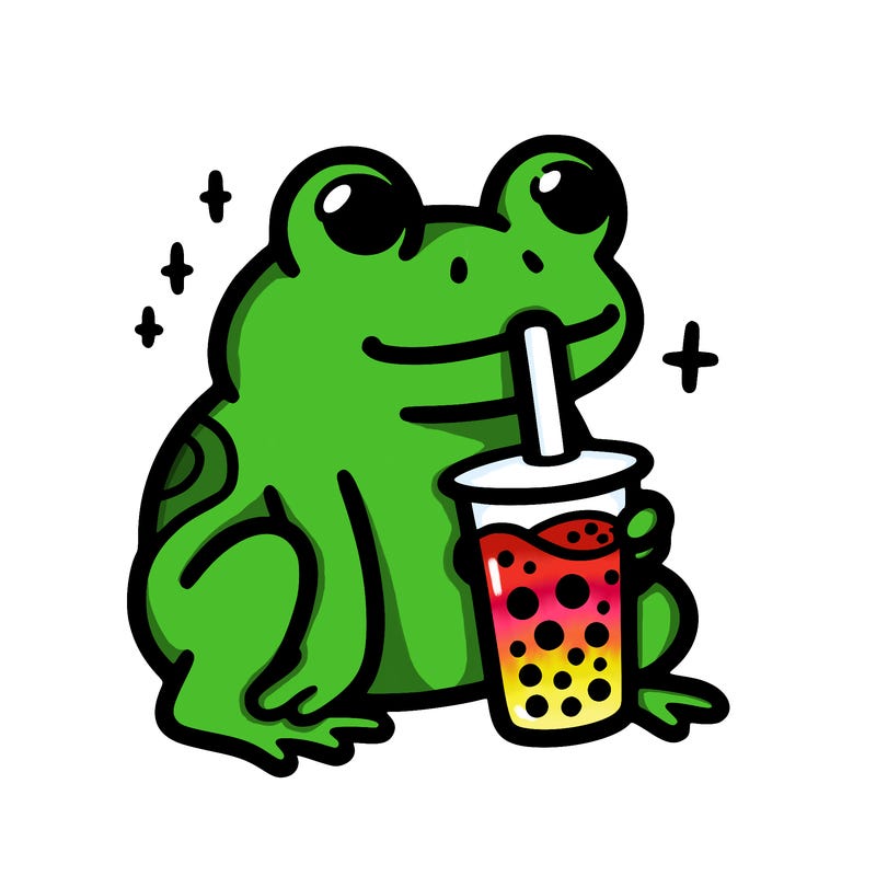 frog drinking boba tea