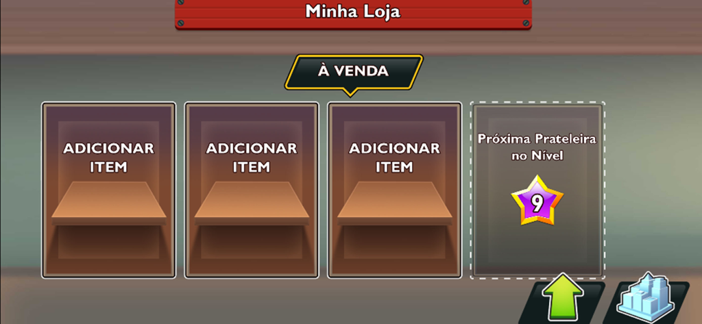 Pantalla de inventario de la casa de empeño en Bid Wars que muestra estantes vacíos para artículos que se venderán