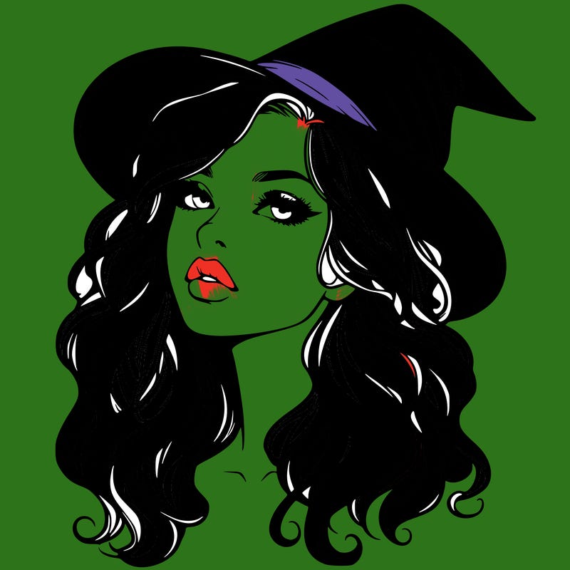 realistic witch girl with wavy hair and lips