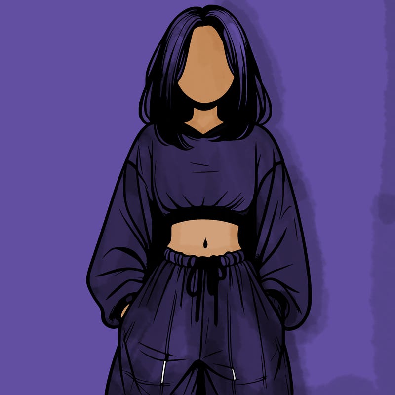 realistic girl faceless with baggy pants and a crop top