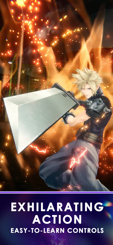 DISSIDIA DUELLUM FINAL FANTASY - Cloud Strife with his Buster Sword in a fiery action sequence from Dissidia Duellum Final Fantasy