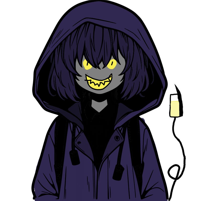 little anime girl in a raincoat her hair is covering her eyes she has a lighter