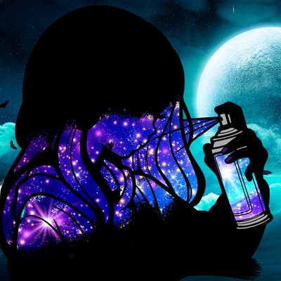 a realistic girl spray painting