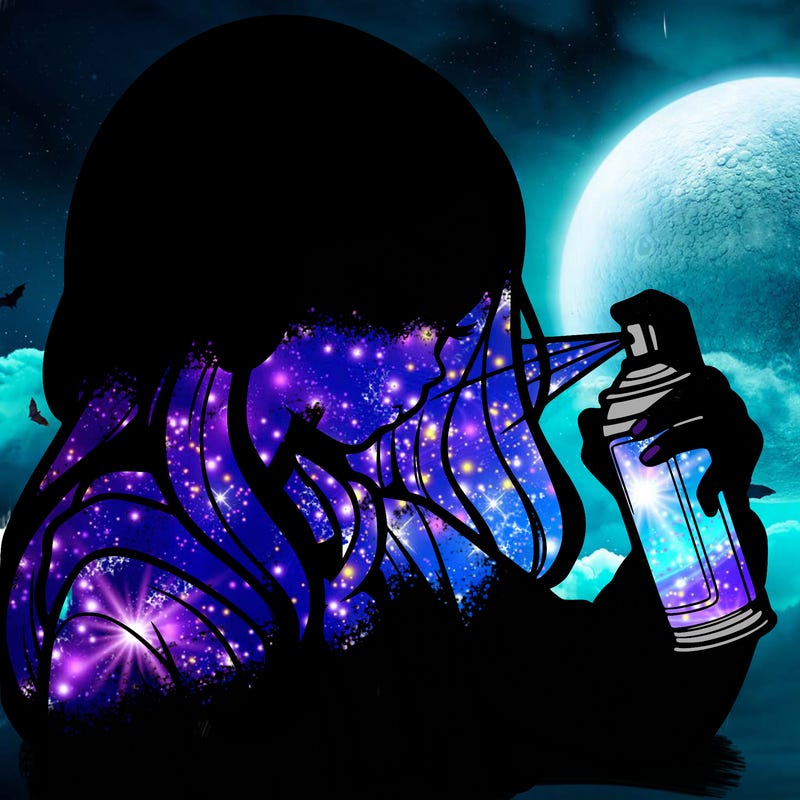 a realistic girl spray painting