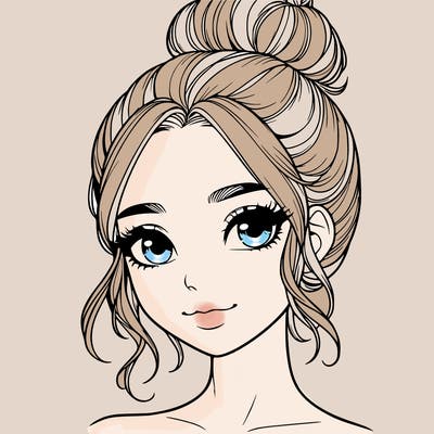 realistic pretty girl with hair in bun