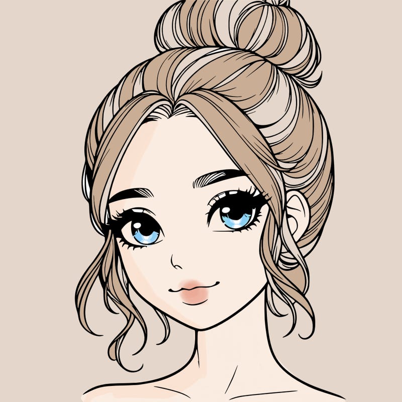 realistic pretty girl with hair in bun
