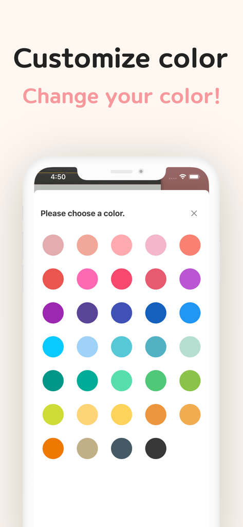 DailyLife - Diary, Journal - DailyLife journal app screen showing a colorful palette for theme customization