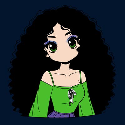 a black anime girl with long afro hair