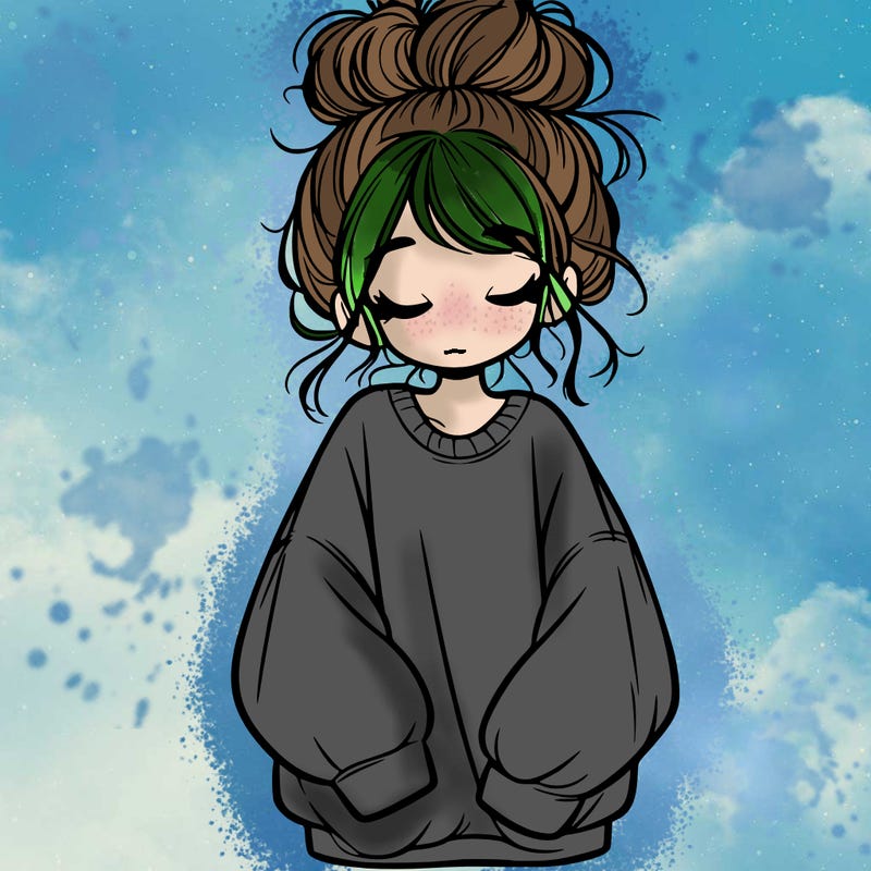 girl with baggy sweatshirt and messy bun