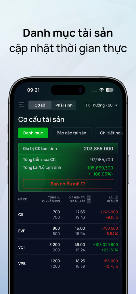 Vietcap - Vietcap mobile app real time stock portfolio and asset management screen