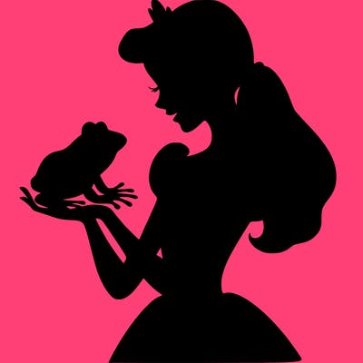 a shadow of a princess holding a frog realistic