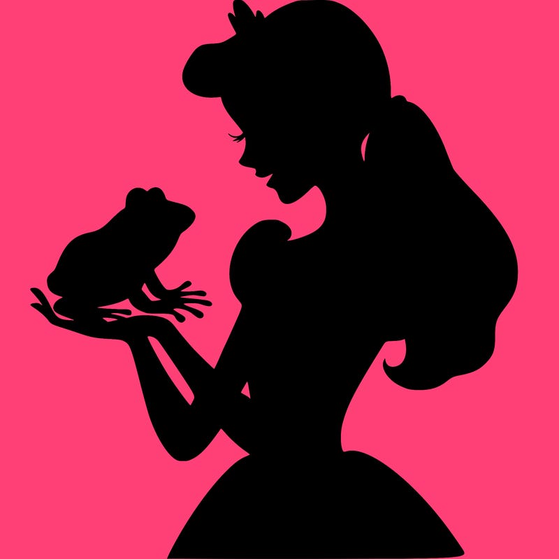 a shadow of a princess holding a frog realistic