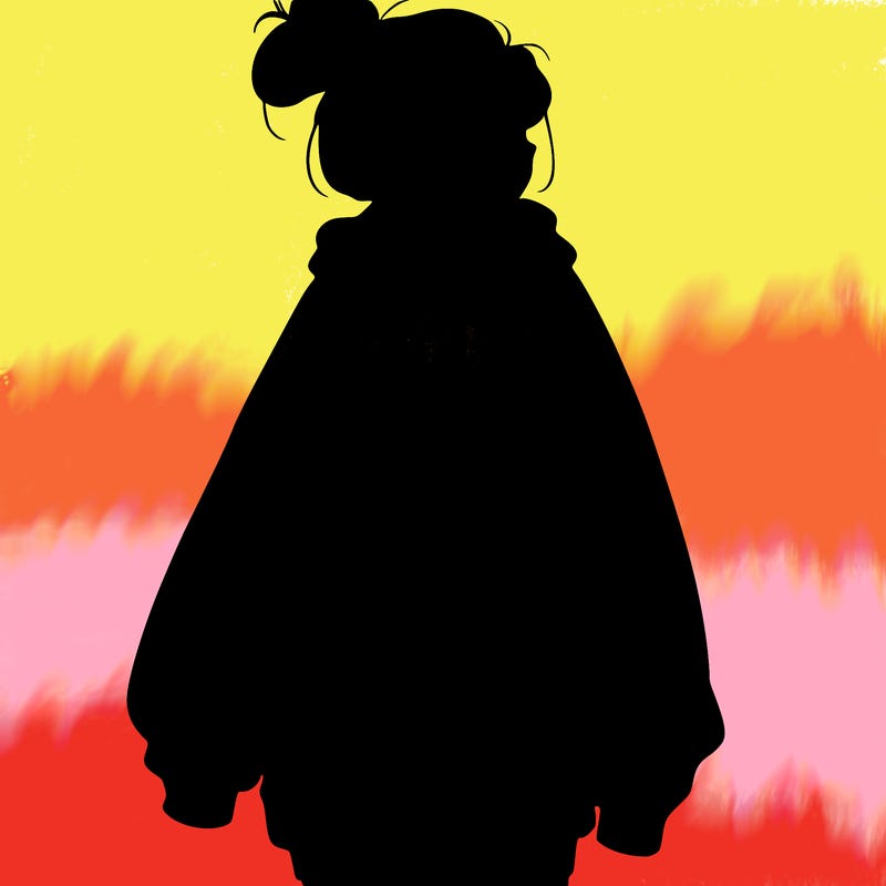 realistic girl with a oversized sweatshirt on and a bun