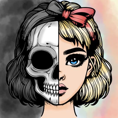 realistic girl with half skull mask