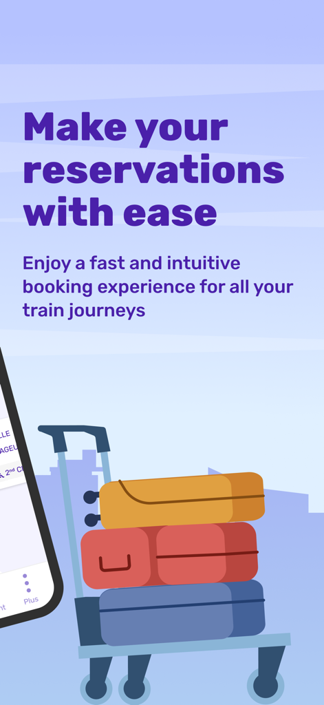 Écran promotionnel de l'application ONCF Voyages mettant en avant une expérience de réservation de train rapide et intuitive pour les voyageurs au Maroc