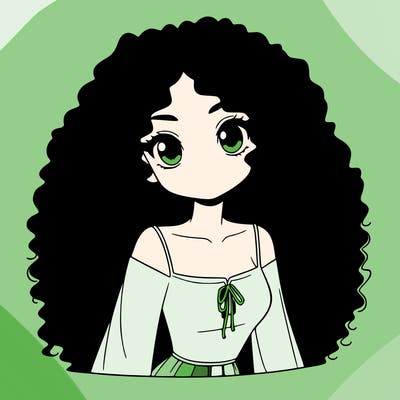 a black anime girl with long afro hair