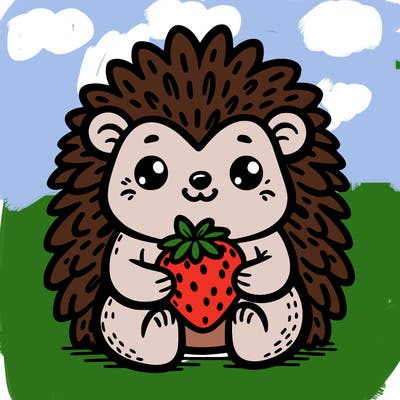hedgehog holding a strawberry