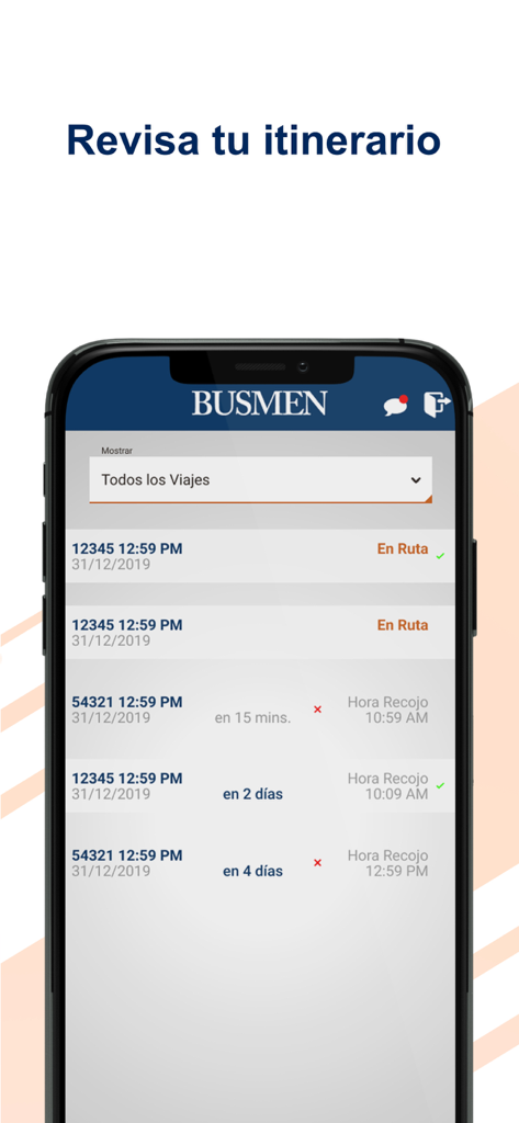 Copa Recojo - Tela do aplicativo Copa Recojo mostrando uma lista de viagens de transporte de tripulação agendadas com horários de retirada e atualizações de status