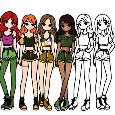 a group of girls wearing crop tops and shorts