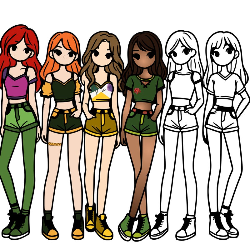 a group of girls wearing crop tops and shorts