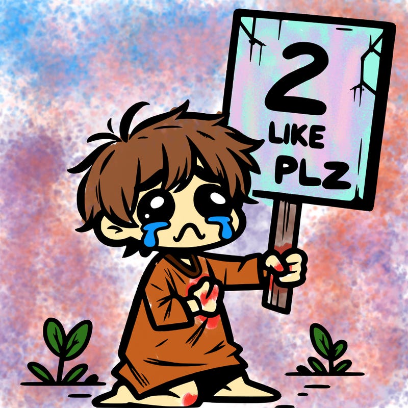 small poor toddler crying with sign that says 2 like plz