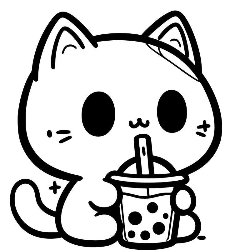 a cat drinking boba