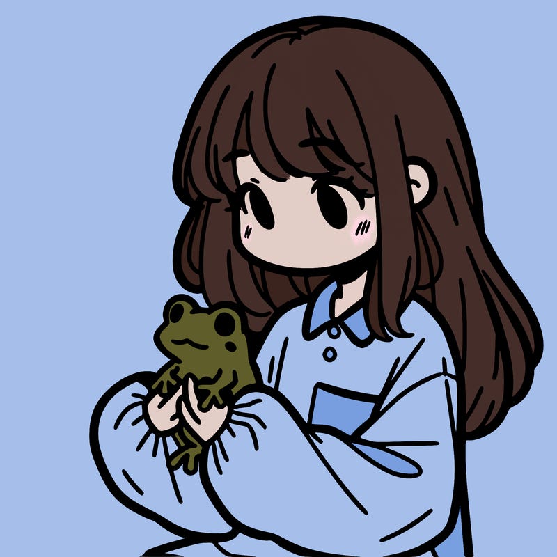 girl with long hair and a oversized shirt. and she is holding a frog