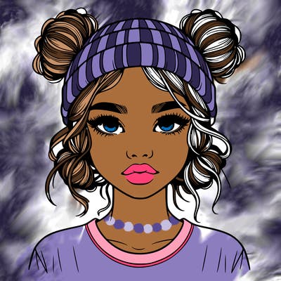 realistic girl with buns in her hair with a beanie on