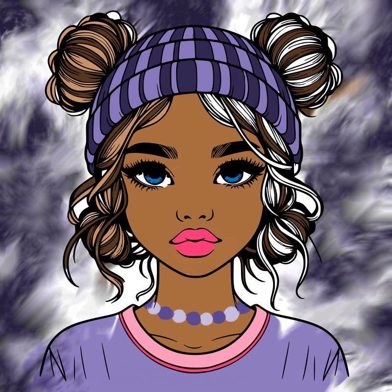 realistic girl with buns in her hair with a beanie on